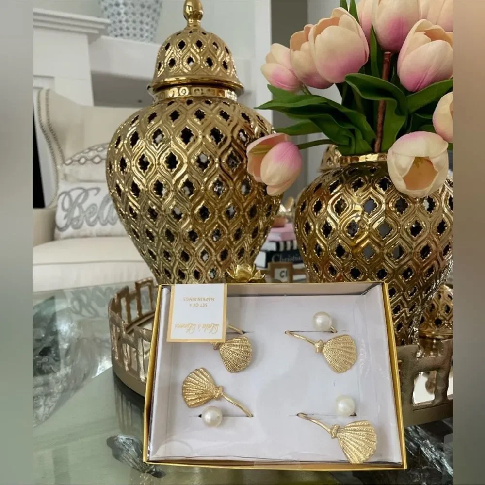 New BRASS SHELL/PEARL NAPKIN RING